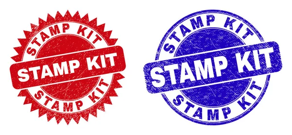 STAMP KIT圆环和刻有腐烂纹理的玫瑰邮票封条 — 图库矢量图片