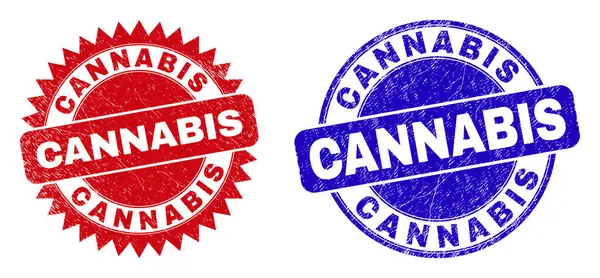 CANNABIS Joints ronds et rosettes à texture corrodée — Image vectorielle