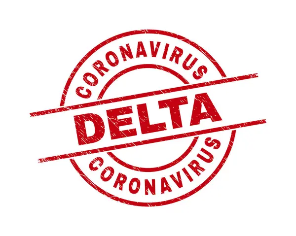 CORONAVIRUS DELTA Red Round Stamp Seal with Distress Surface — стоковий вектор