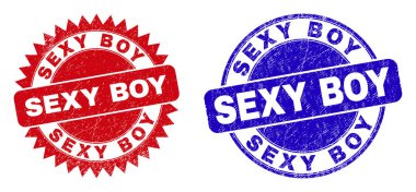 SEXY BOY Round and Rosette Stamps with Corroded Texture clipart