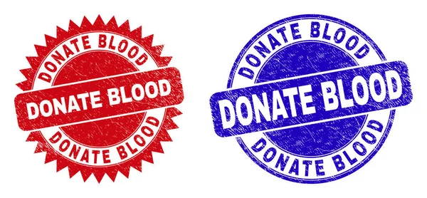 DONATE BLOOD Rounded and Rosette Stamp Seals with Scratched Style - Stok Vektor