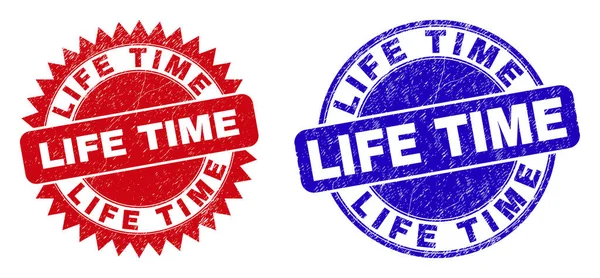 LIFE TIME Στρογγυλεμένο και Ροζέτα Γραμματόσημα με στυλ Distress — Διανυσματικό Αρχείο