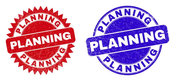 PLANNING Rounded and Rosette Watermarks with Corroded Style — Stock Vector