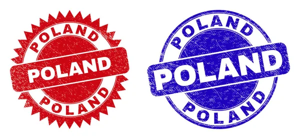POLAND Rounded and Rosette Stamp Seals with Distress Style — Stock Vector
