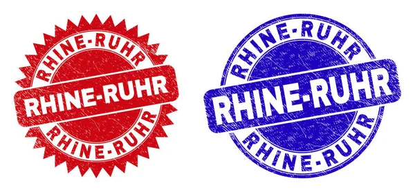 Sigilli di francobolli RHINE-RUHR arrotondati e rosati con stile graffiato — Vettoriale Stock