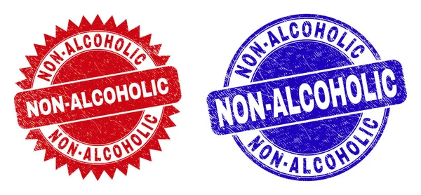 Sellos redondos y rosetas NO ALCOHÓLICOS con textura sucia — Vector de stock