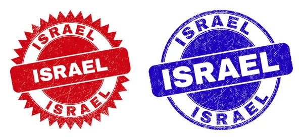 Timbres ISRAEL ronds et rosettes avec texture corrodée — Image vectorielle