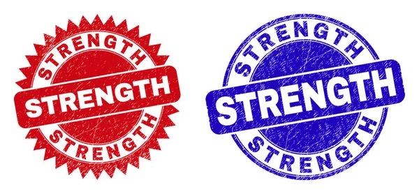 STRENGTH lekerekített és rozettás vízjelek karcos szerkezettel — Stock Vector