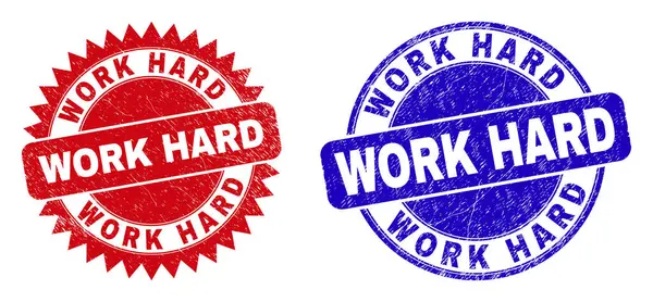 WORK HARD รอบและโรเซ็ทลายน้ําที่มีสไตล์ Grunge — ภาพเวกเตอร์สต็อก