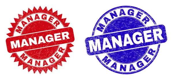 MANAGER redondeado y sellos Rosette con superficie rechinada — Vector de stock