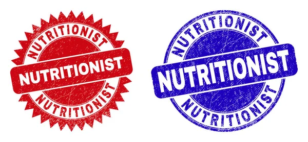 NUTRITIONIST Rounded and Rosette Stamps with Unclean Surface — Stock Vector