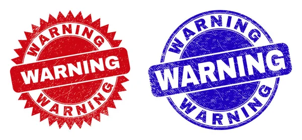 WARNING Round and Rosette Stamp Seals with Rubber Style — Stock Vector