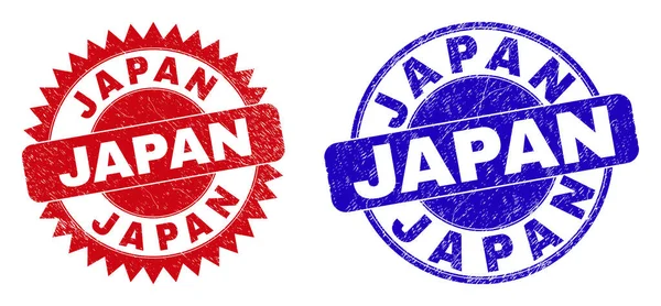 JAPÓN redondeado y sellos de sello Rosette con estilo corroído — Vector de stock