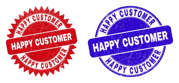 HAPPY CustMER Round and Rosette stamps with Grunge Surface — 图库矢量图片