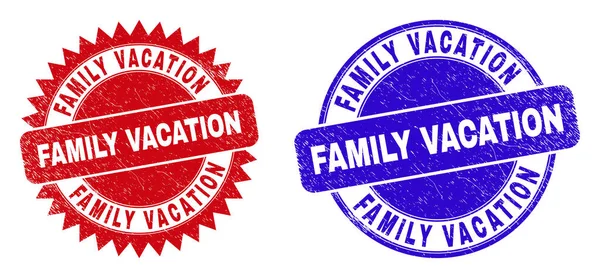 FAMILY VACATION ซีลกลมและโรเซ็ทที่มีเนื้อเยื่อ Grunged — ภาพเวกเตอร์สต็อก