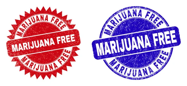 Σφραγίδες MARIJUANA FREE Round και Rosette με Διαβρωμένη Υφή — Διανυσματικό Αρχείο