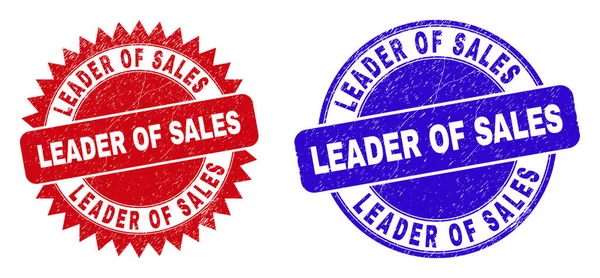 LEADER OF SALES Round and Rosette Watermarks with Unclean Texture — Stock Vector