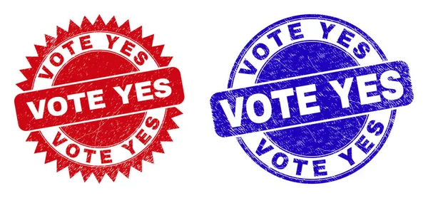 VOTE SI Sellos redondos y roseta con textura rechinada — Vector de stock