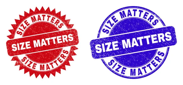 SIZE MATTERS Rounded and Rosette Seals with Scratched Style — Stock Vector