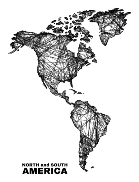 Carte linéaire de l'Amérique du Sud et du Nord à mailles irrégulières — Image vectorielle