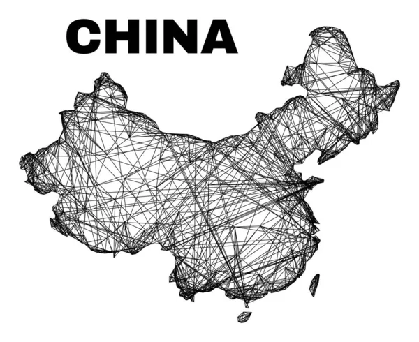 Lineare unregelmäßige Maschen China Karte — Stockvektor