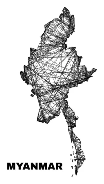 Hatched Irregular Mesh Myanmar Mapa — Vetor de Stock