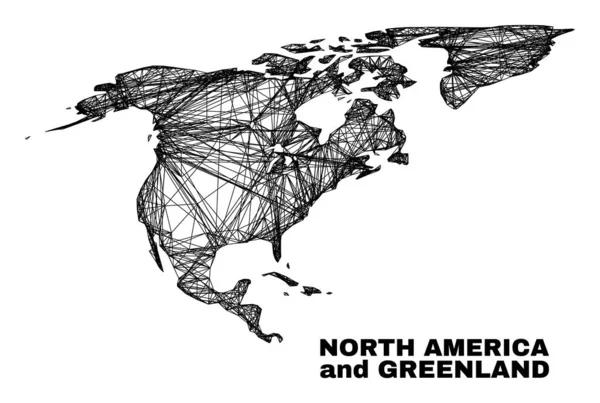 Net Irregular Mesh North America and Greenland Map — Stock Vector