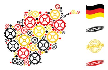 Cog Kompozisyonu Afganistan Alman Bayrak Renkleri ve Grunge Mührü Haritası