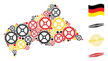 Çarklı Kompozisyon Orta Afrika Cumhuriyeti Alman Bayrak Renkleri ve Grunge Damgaları Haritası