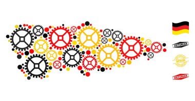 Atölye Mozaiği Asturias Eyaleti Alman Bayrak Renkleri ve Grunge Pulları Haritası