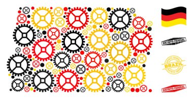 Cog Collage Brezilya Dağıtım Federal Haritası Alman Bayrak Renkleri ve Grunge Mühürleri