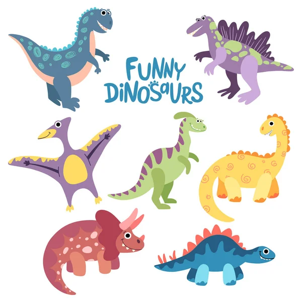 Dinosauri vettoriali piatti disegnati a mano. — Vettoriale Stock