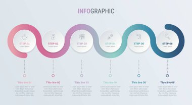 Zaman çizelgesi bilgi tasarım vektörü. 6 seçenek, daire iş akışı düzeni. Vintage renklerinde vektör bilgi zaman çizelgesi şablonu.