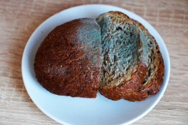 Küflü çavdar ekmeği beyaz tabakta