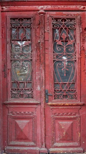 Vintage Entrance Wooden Brown Door Glass Close — Stock Photo, Image