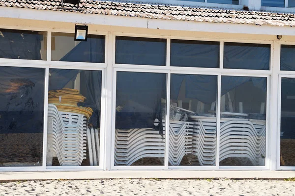 Cadeiras Praia Dobradas Para Temporada Inverno Vista Exterior — Fotografia de Stock