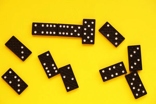 Black Domino Bones Yellow Background Close — Stock Photo, Image