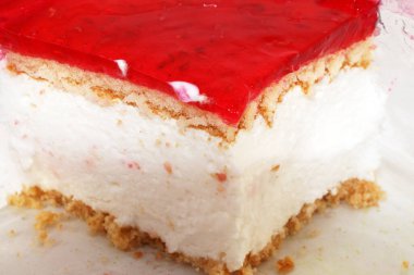 Bir parça peynirli kek ve ahududu reçeli..