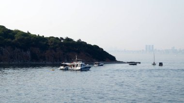 İstanbul, Trkiye - 13 Temmuz 2023: İstanbul yakınlarındaki marmarmara denizli küçük ada körfezi
