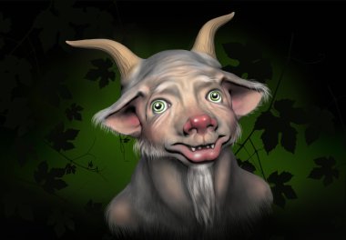 Satir. Pan'ın Antik Yunan mitolojisinde bir rakam. Dijital illüstrasyon. 3 D karakter.