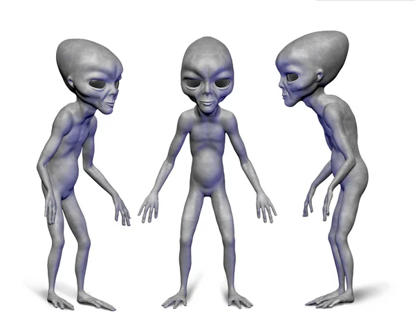 Grijze realistische alien. 3D figuurtjes. Digitale afbeelding. Digitale kunst. Tekens. — Stockfoto