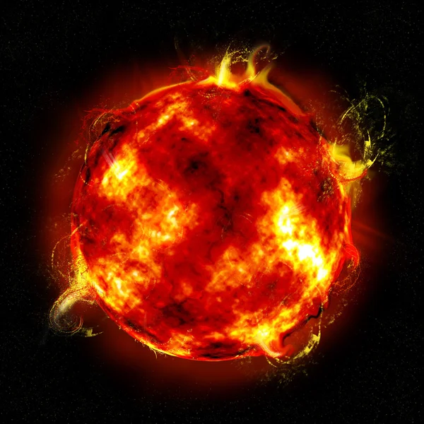 The sun in space. Star.  The solar flares. The magnetic storms. Digital illustration. — Stock Photo, Image