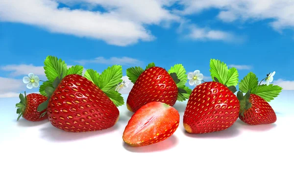 Beeren. Rote Erdbeeren auf Weiß. Stillleben. 3 d Abbildung. Digitale Illustration. Digitale Kunst. — Stockfoto