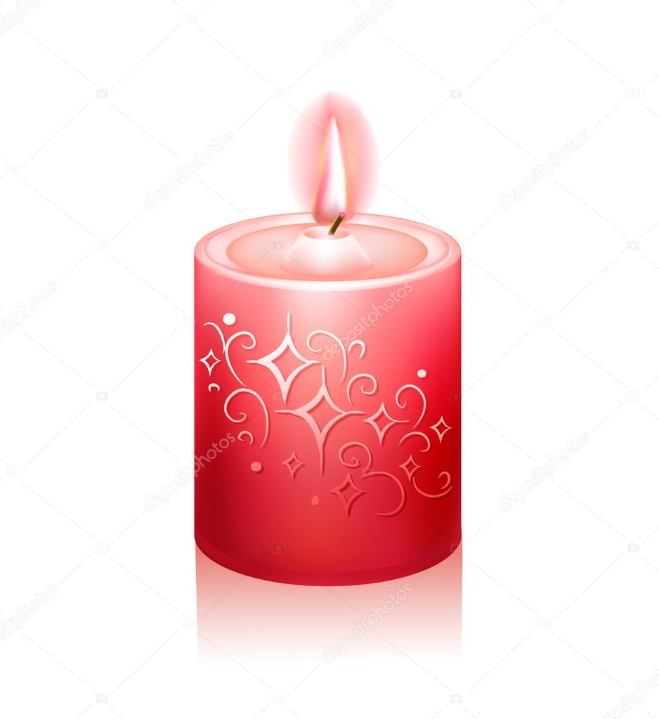  Red photor ealistic decorative candle isolated on white background. Vector illustration.