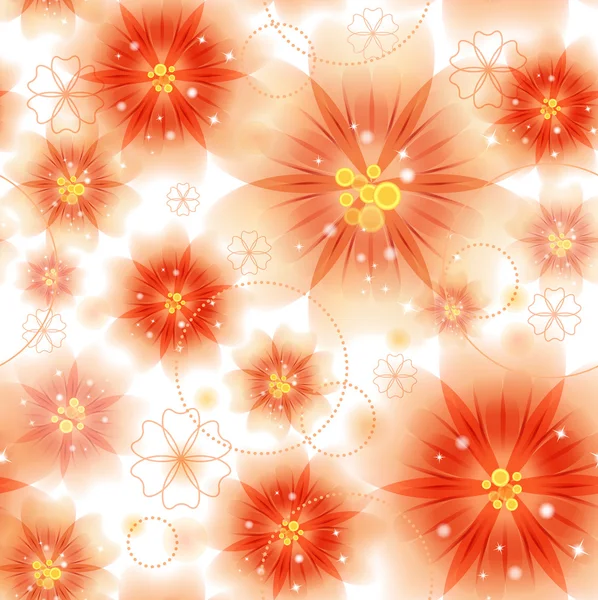 Naadloze bloemmotief met rode bloemen. Vectorillustratie. — Stockvector