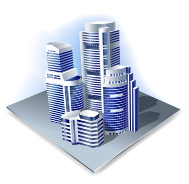 Beyaz arka planda stilize gökdelenler. Vektör illüstrasyonu.