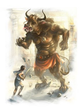 Minotaur ve Theseus. Dijital illüstrasyon.