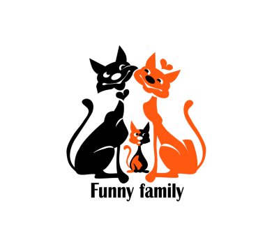 kedi ailesi. Anne, baba ve çocuk. Kırmızı ve siyah. Vektör çizim.