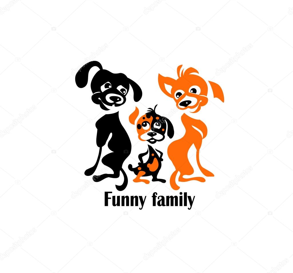 Dog family. Mom, dad and child. Red and black. Vector illustration.