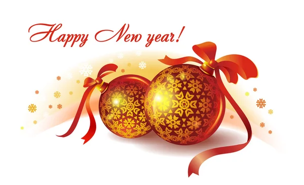 Altın süsleme, kırmızı kurdele ile kırmızı topları ile güzel Noel kartı.